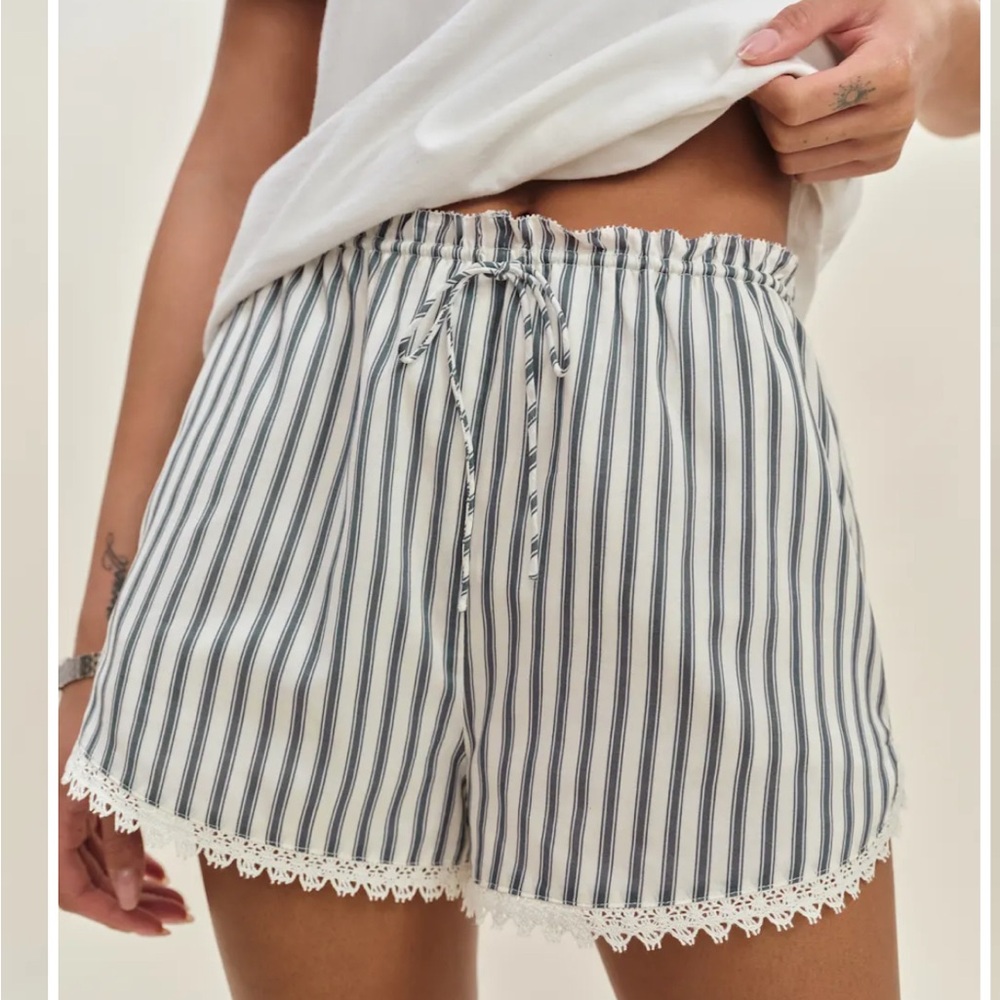 Reformation White and Navy Striped High Waist Shorts